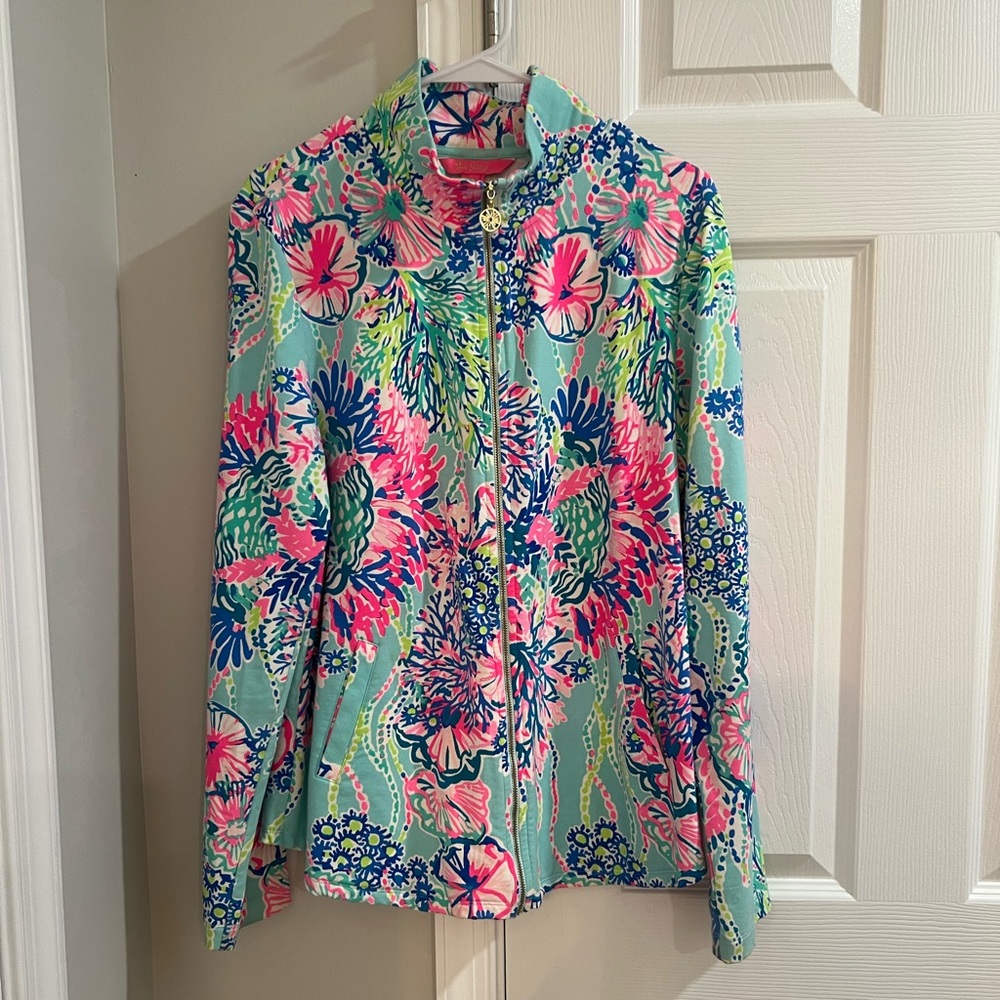 Lilly Pulitzer- Leona Zip Up- large- BEACH YOU TO IT- EUC only worn a few times